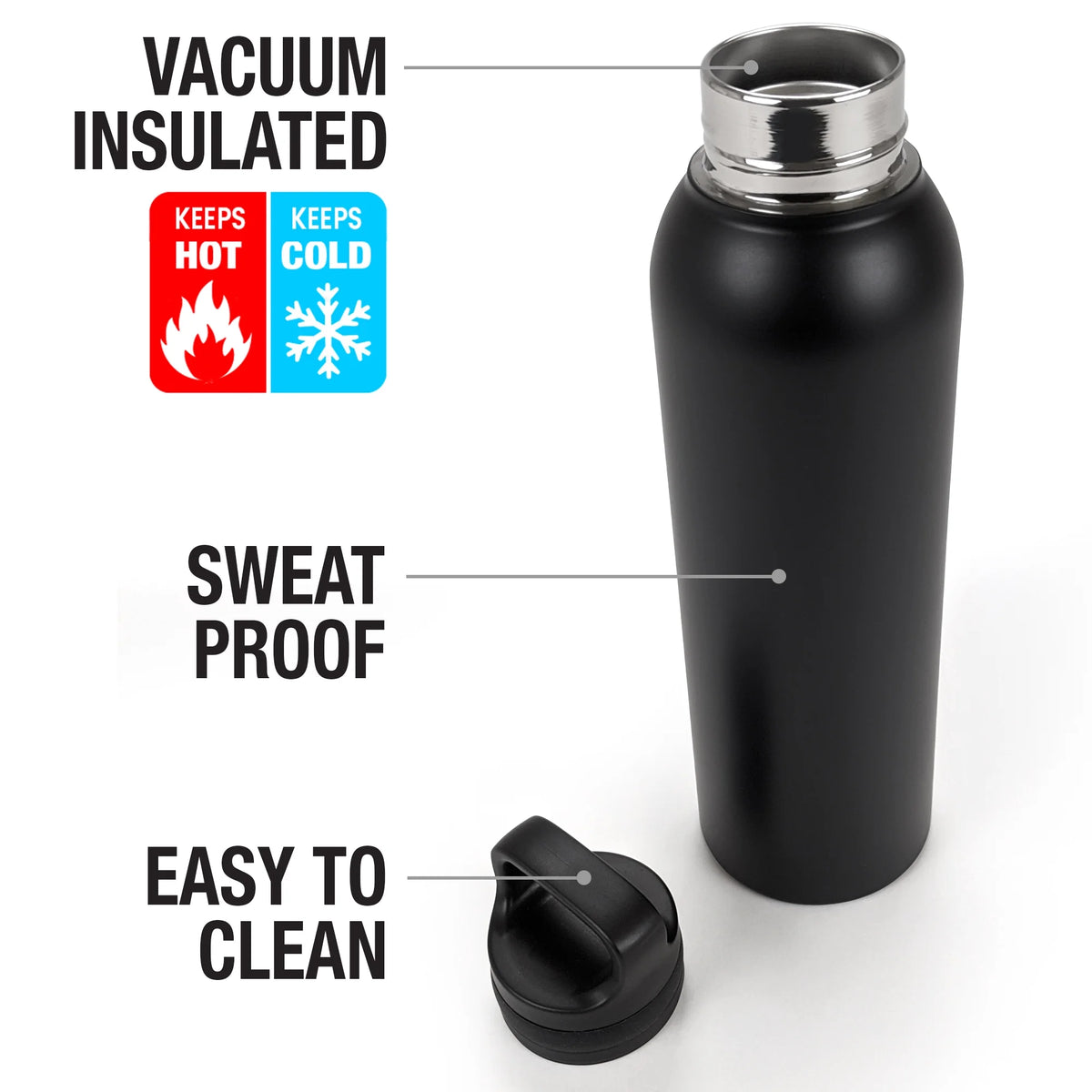 24 oz Vacuum Insulated Stainless Steel Canteen Water Bottle with Loop Cap T718138