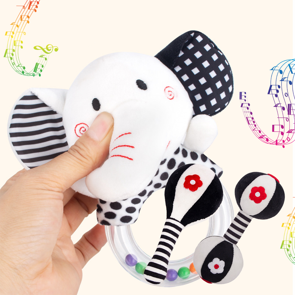3PCS Soft High Contrast Black and White Baby Rattles S755036