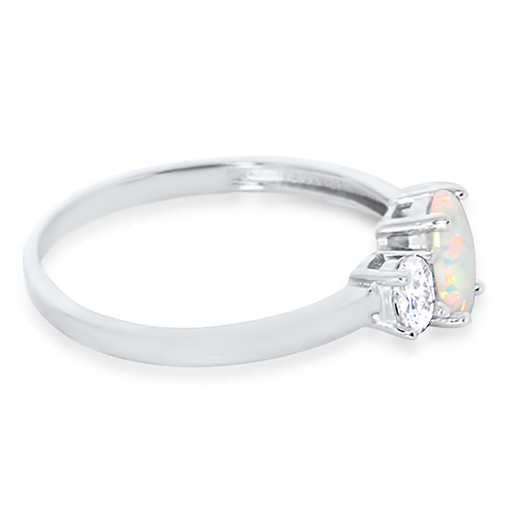 3 Stone Created Opal Ring Size 7 H334