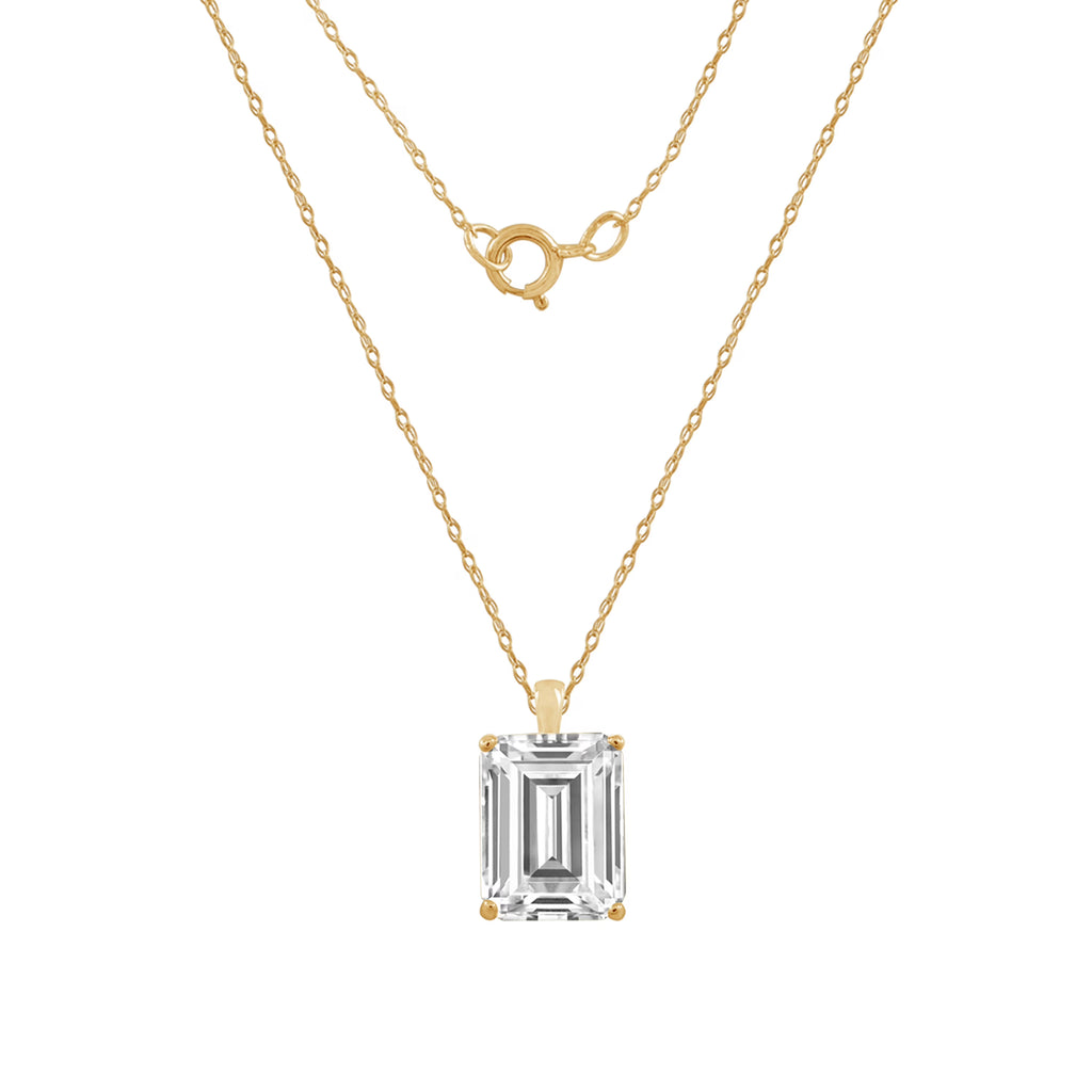 10K Yellow Gold Emerald Cut Solitaire Necklace T959601