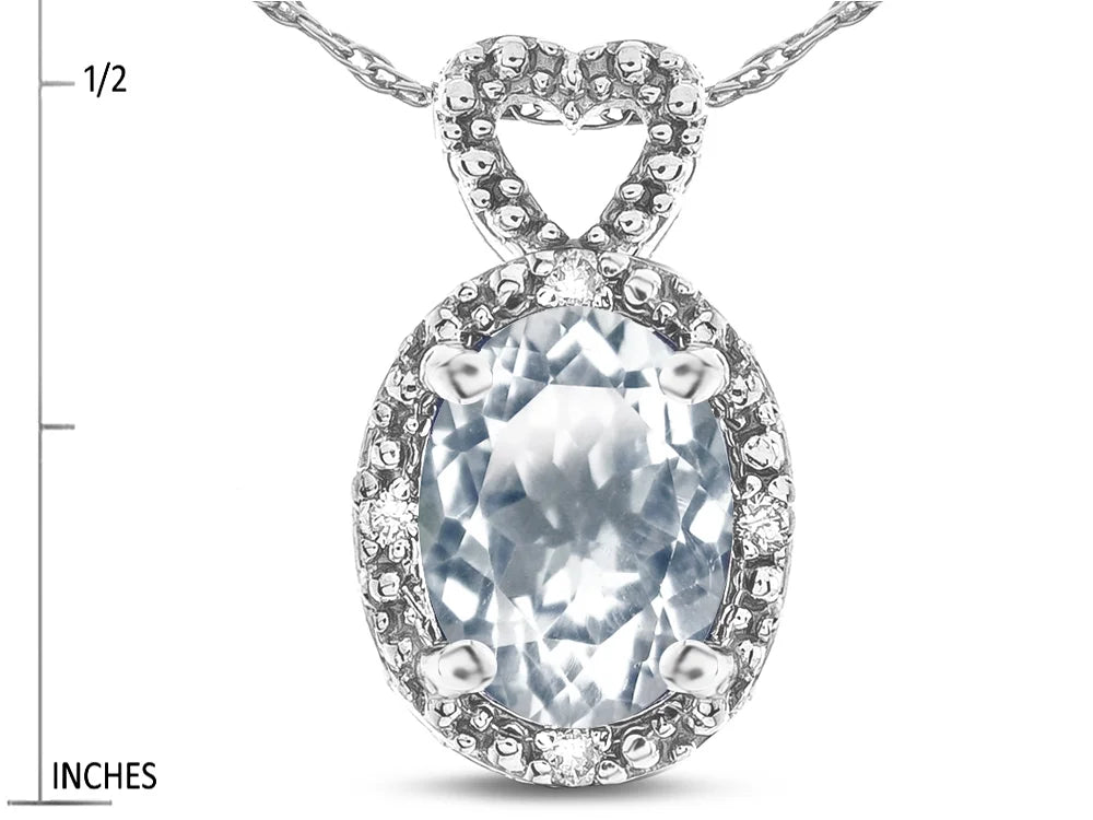Oval 8x6mm Genuine Aquamarine Heart Pendant Necklace F119