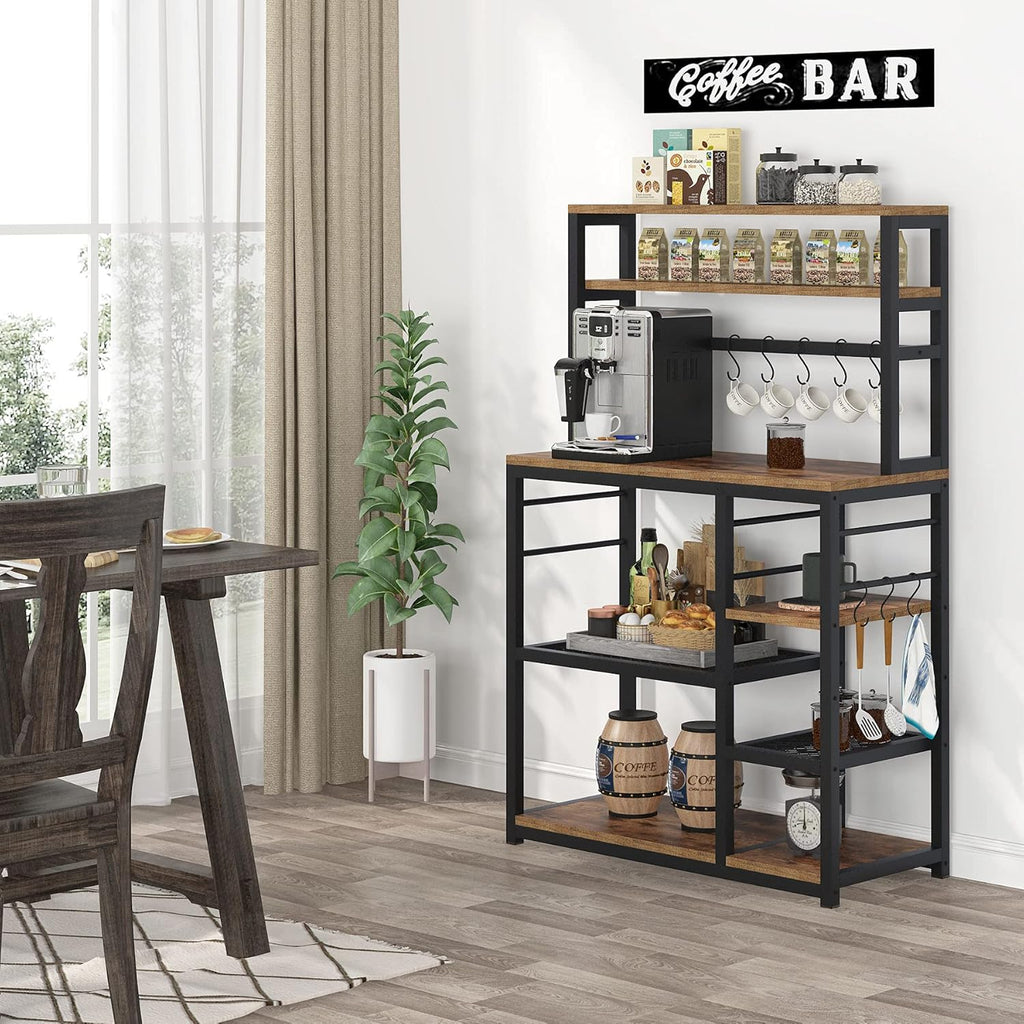 5-Tier Microwave Cart Oven Stand with 8 Hooks J853095
