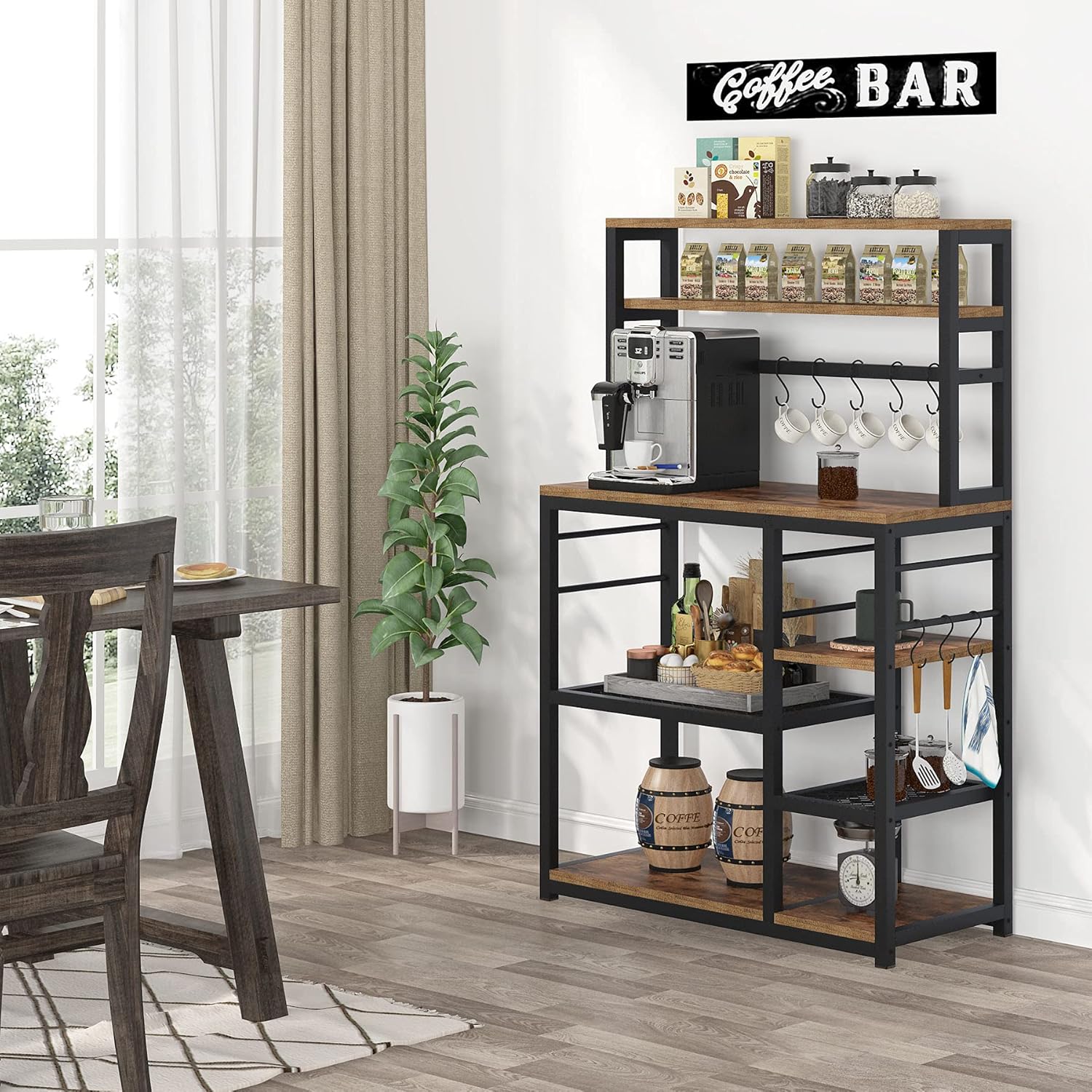 5-Tier Microwave Cart Oven Stand with 8 Hooks J853095
