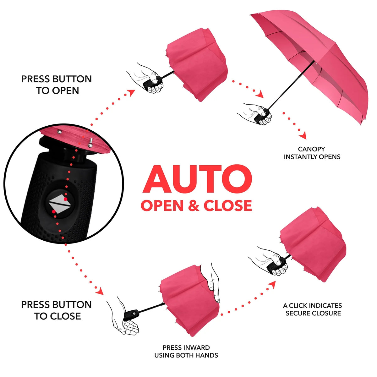 Pink Compact Automatic Travel Umbrella U451797