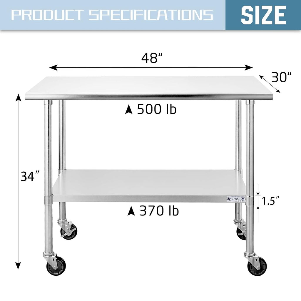 Stainless Steel Table 24 x 36 Inches with Caster Wheels and Undershelf L957573