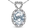 Oval 8x6mm Genuine Aquamarine Heart Pendant Necklace F119