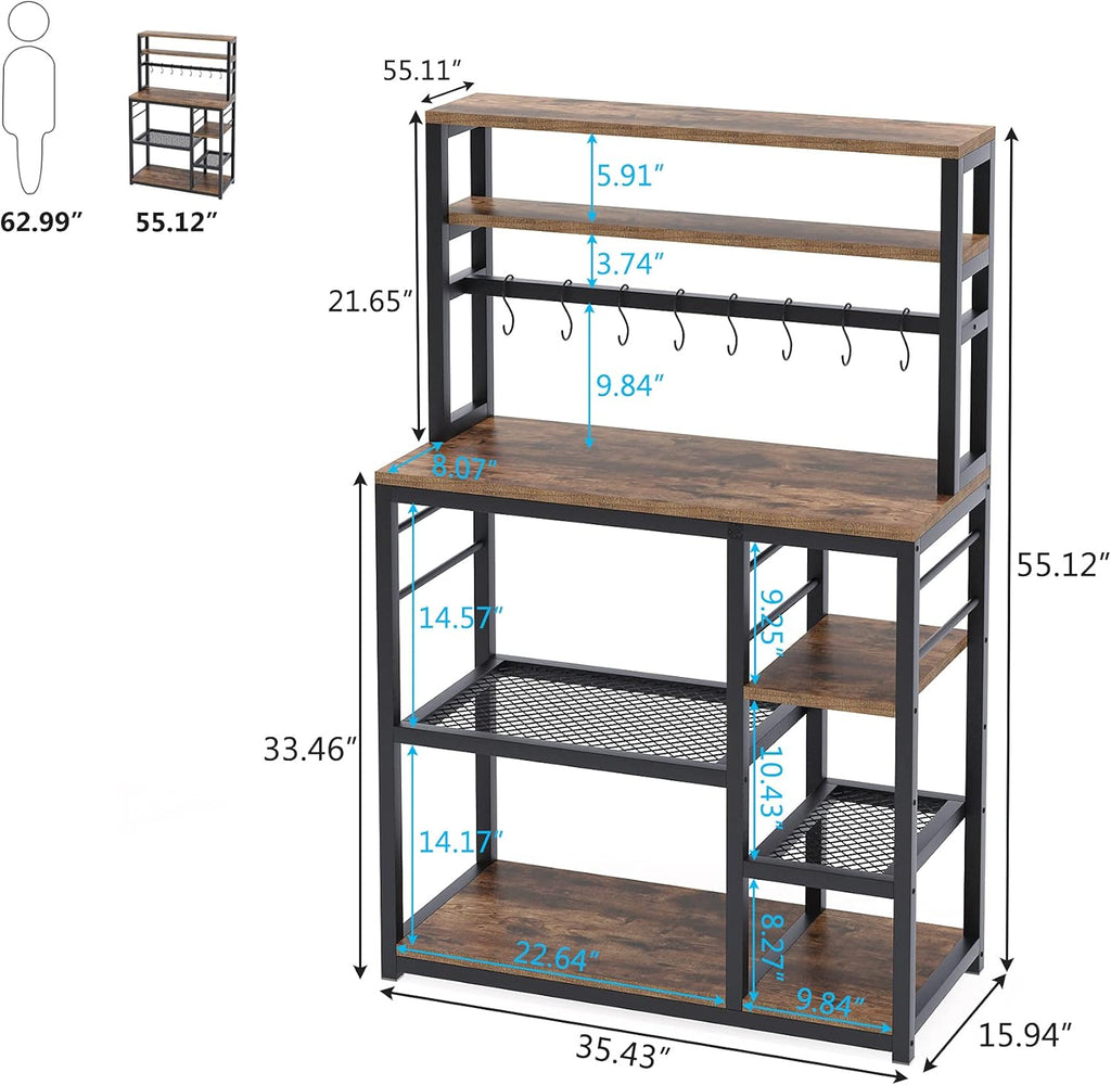 5-Tier Microwave Cart Oven Stand with 8 Hooks J853095