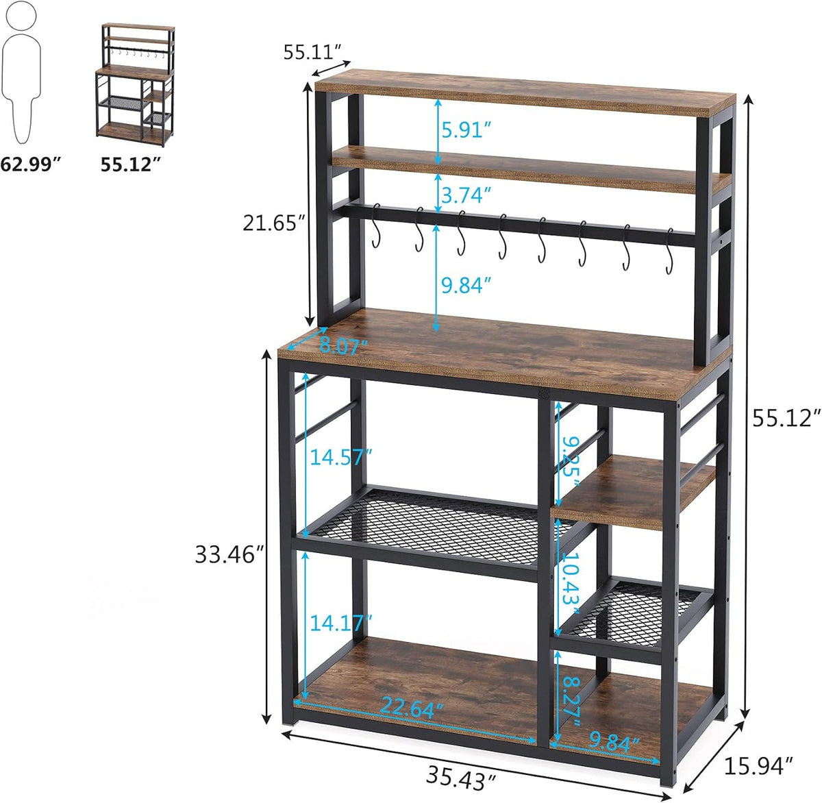 5-Tier Microwave Cart Oven Stand with 8 Hooks J853095
