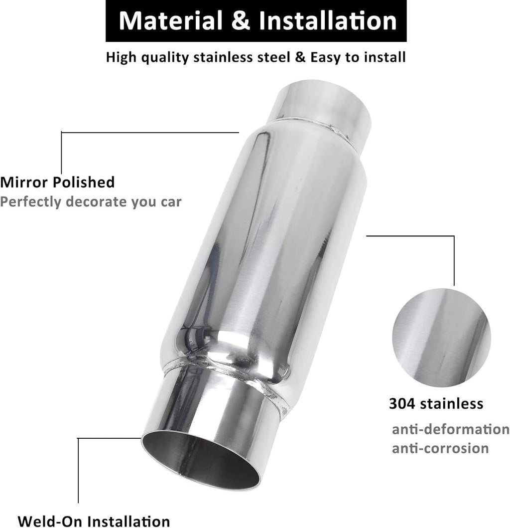 3" Inlet 3" Outlet Stainless Steel Exhaust Muffler Resonator, 12" Overall Length, Pack of 2 T362
