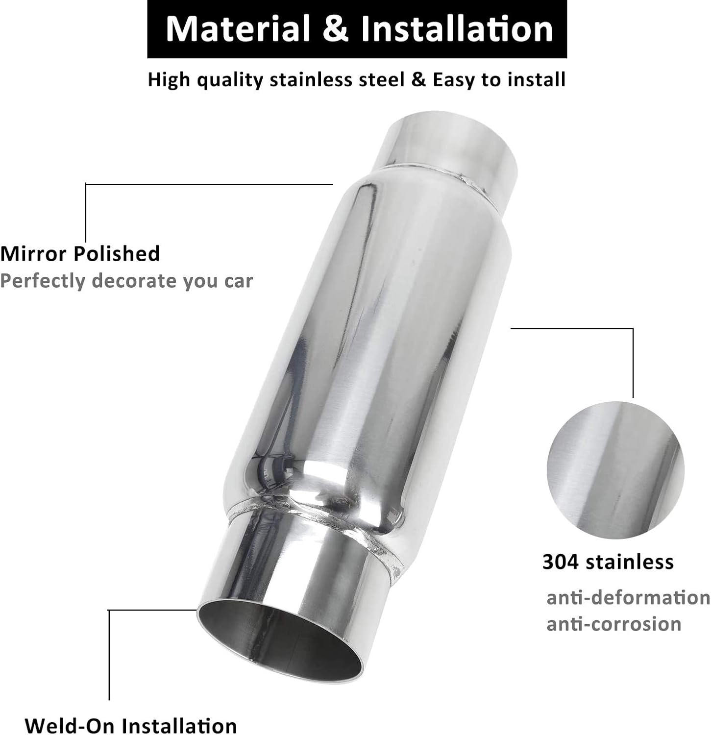 3" Inlet 3" Outlet Stainless Steel Exhaust Muffler Resonator, 12" Overall Length, Pack of 2 T362