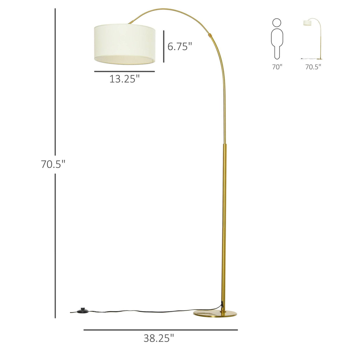 Cream White 6ft Arch Shape Floor Lamp with Metal Round Base E94318