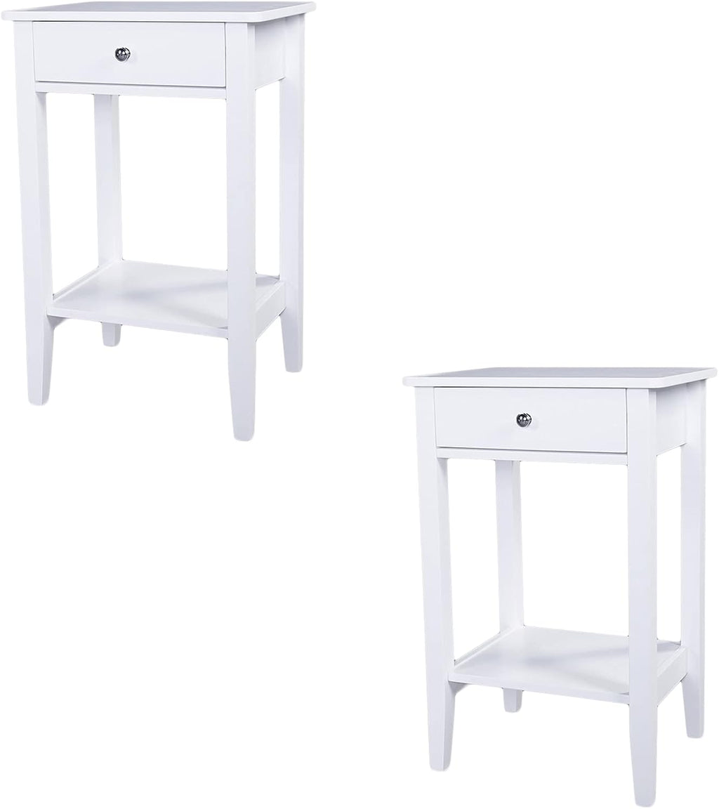White Wooden Nightstand Set of 2 with Two Drawer J7931