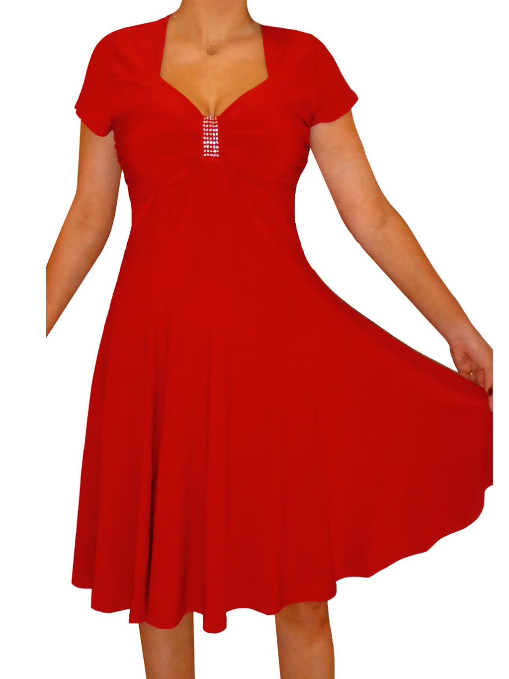 Red Empire Waist Rhinestones Cocktail Dress XXL E437215