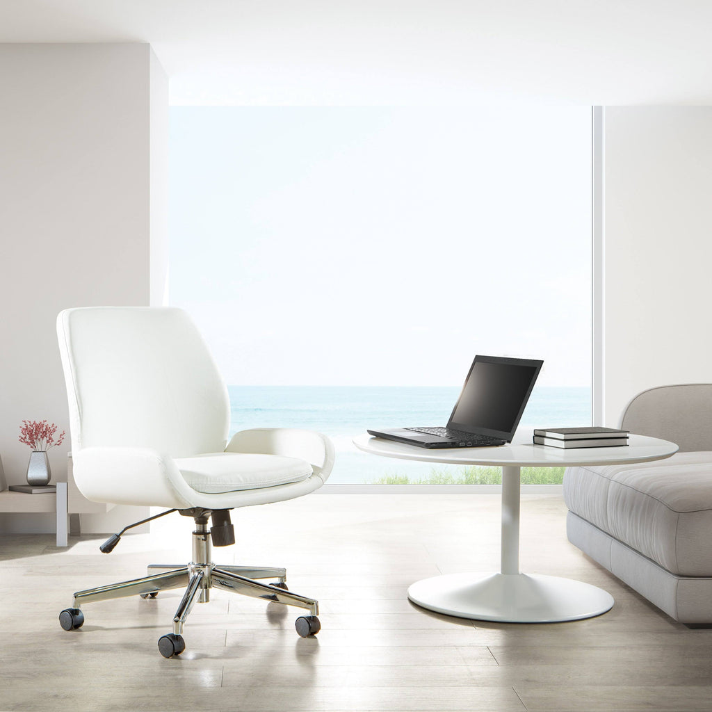 White Faux Leather Chair with Chrome Finish Base I6755