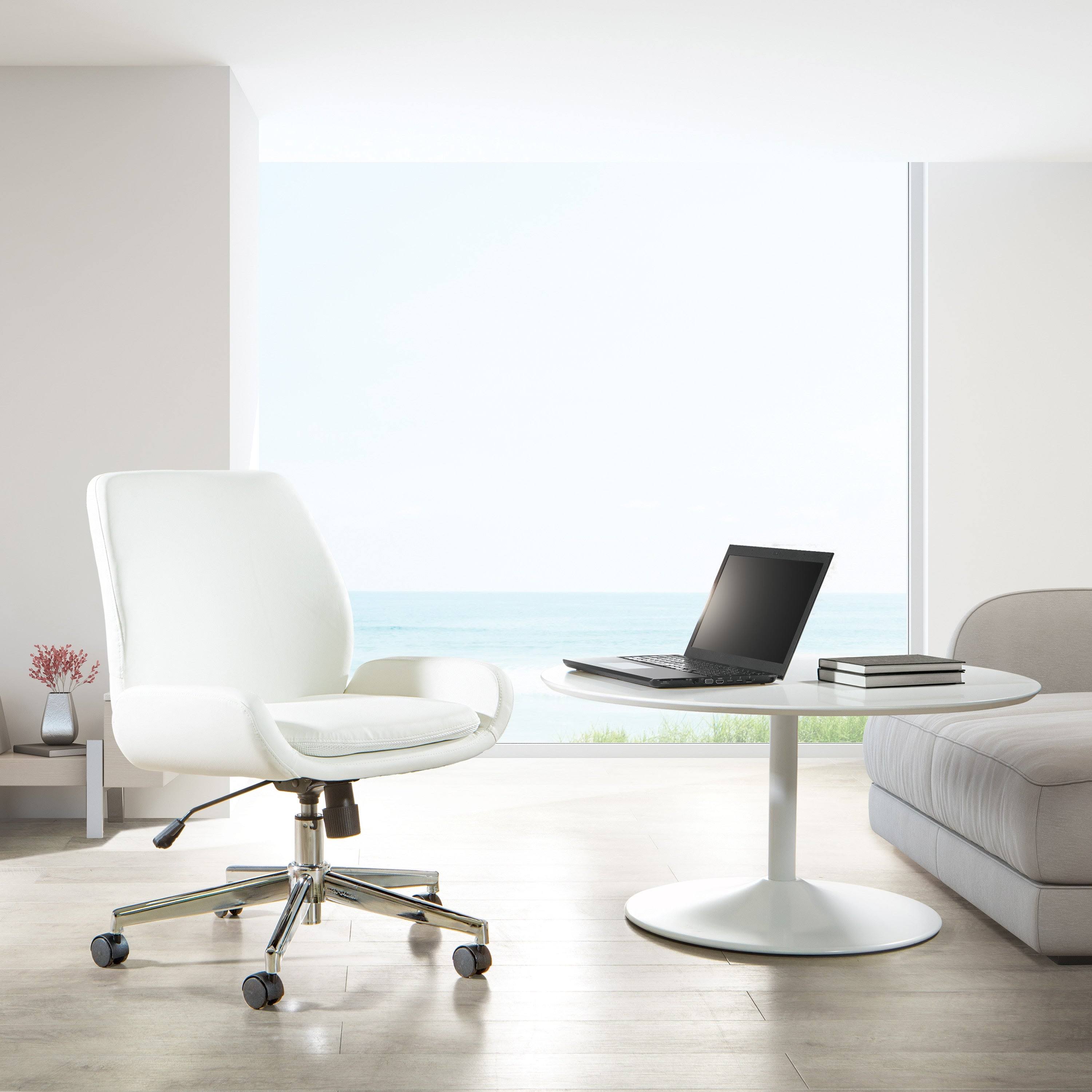 White Faux Leather Chair with Chrome Finish Base I6755