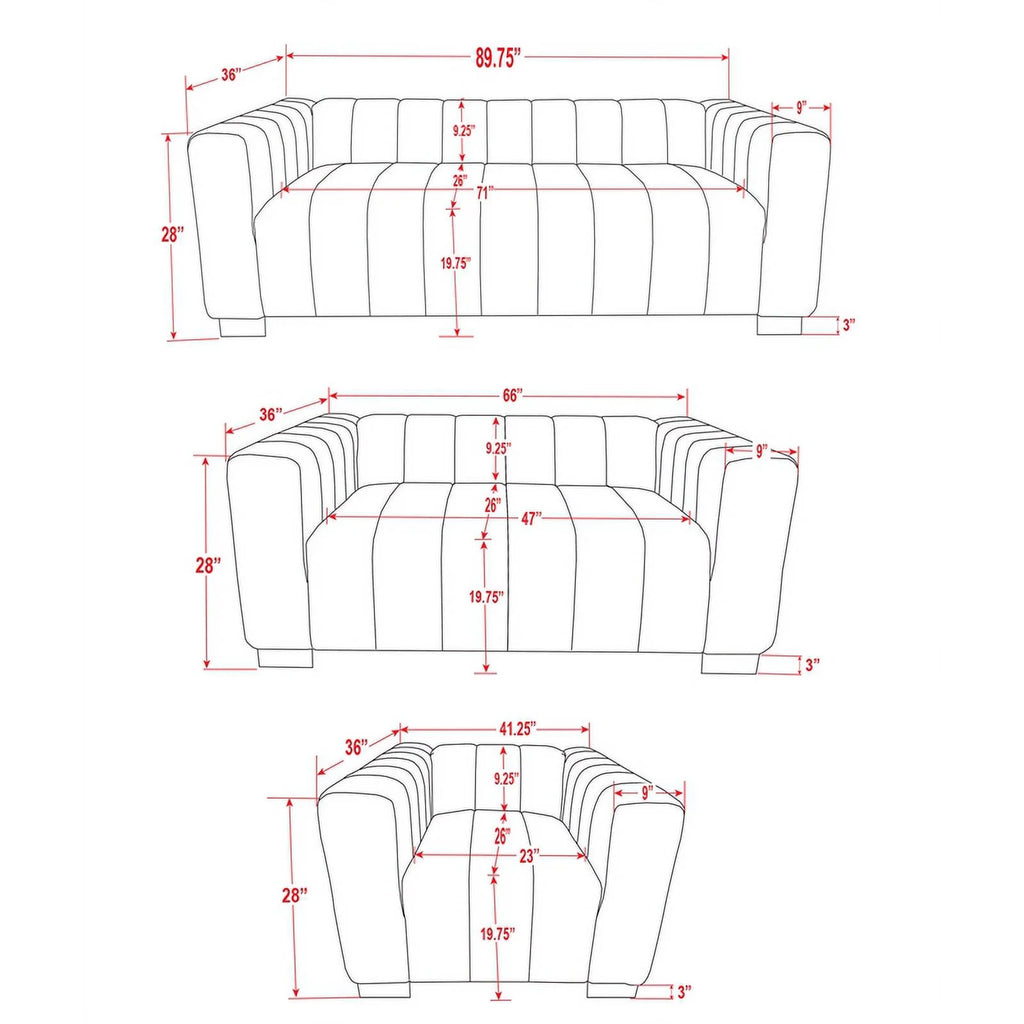 Light Gray Velvet 3 PC Sofa Loveseat Chair Set K410