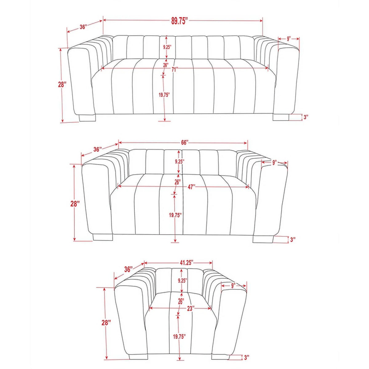 Light Gray Velvet 3 PC Sofa Loveseat Chair Set K410