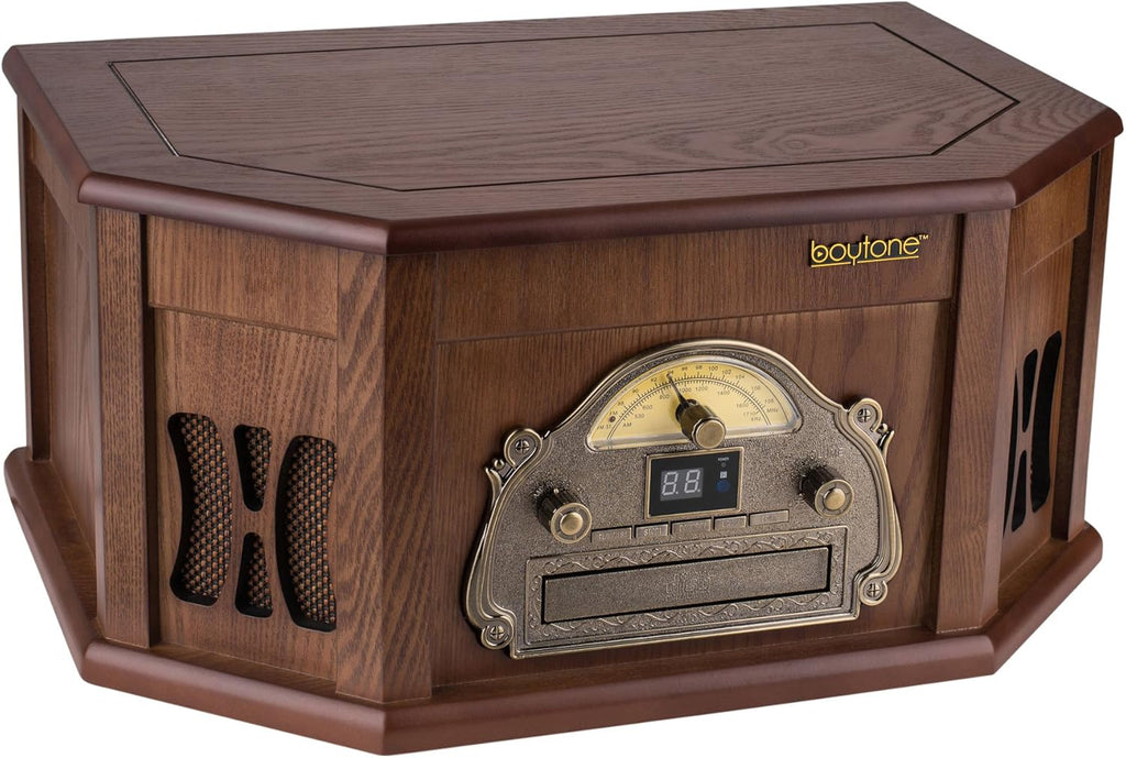 8-in-1 Natural Wood Turntable Stereo System with Bluetooth V7962