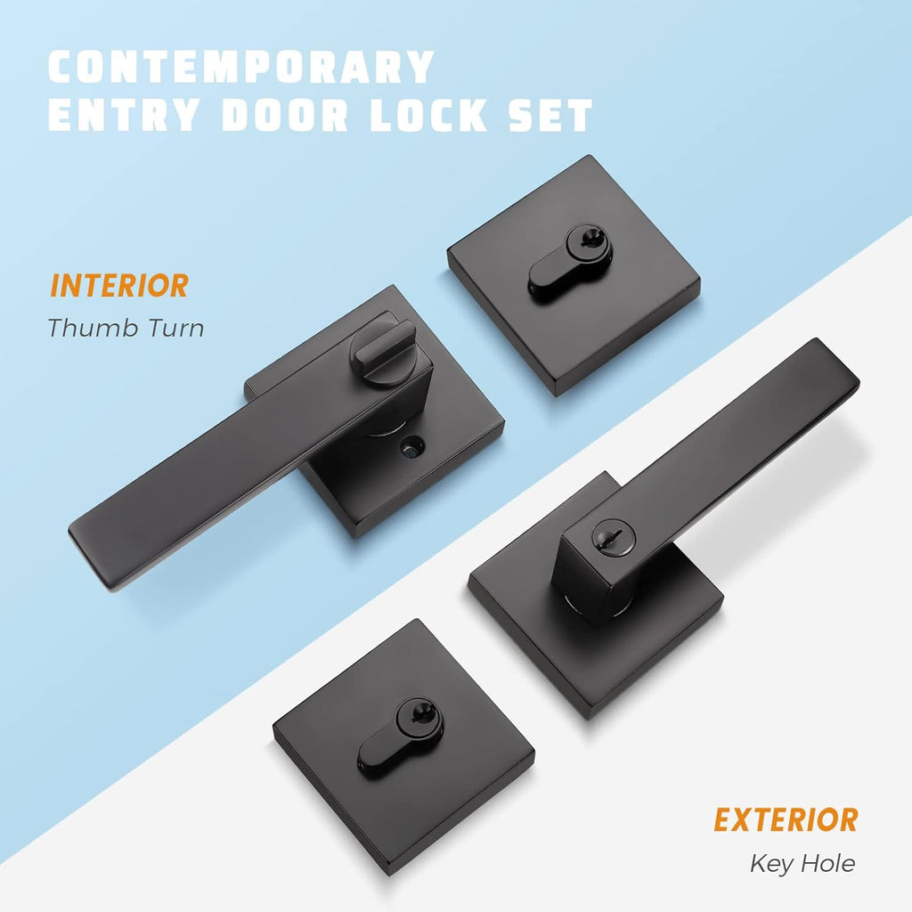 Matte Black Solid Steel Entry Door Handle Set with Deadbolt and Lever, Pack of 2 M6471