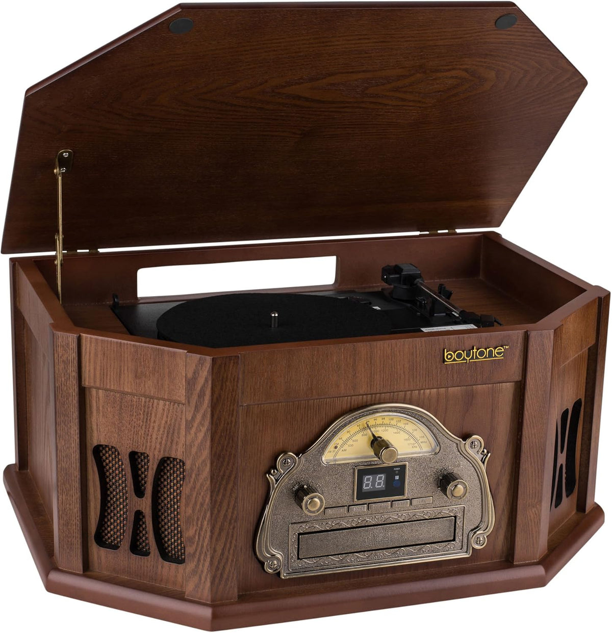 8-in-1 Natural Wood Turntable Stereo System with Bluetooth V7962