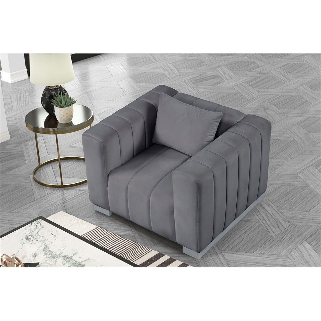 Gray Velvet Fabric Sofa and 2 Armchairs Set K420