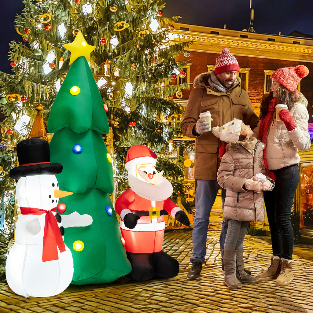 6FT Inflatable Christmas Tree & Santa Claus w/ LEDs & Air Blower Yard Decoration J2250