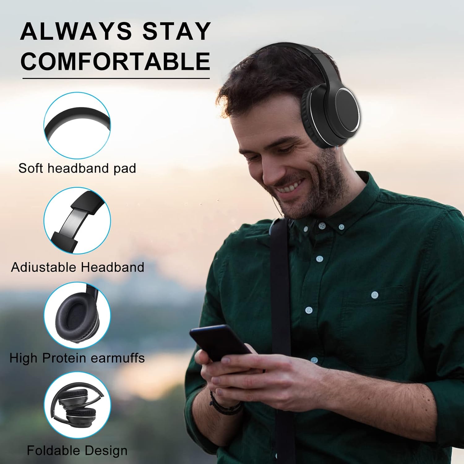 Black Bluetooth Over Ear Headphones with Mic B904