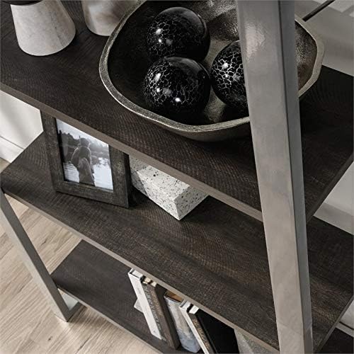 4 Shelf Metal Framed Wooden Bookcase in Black Walnut X28531