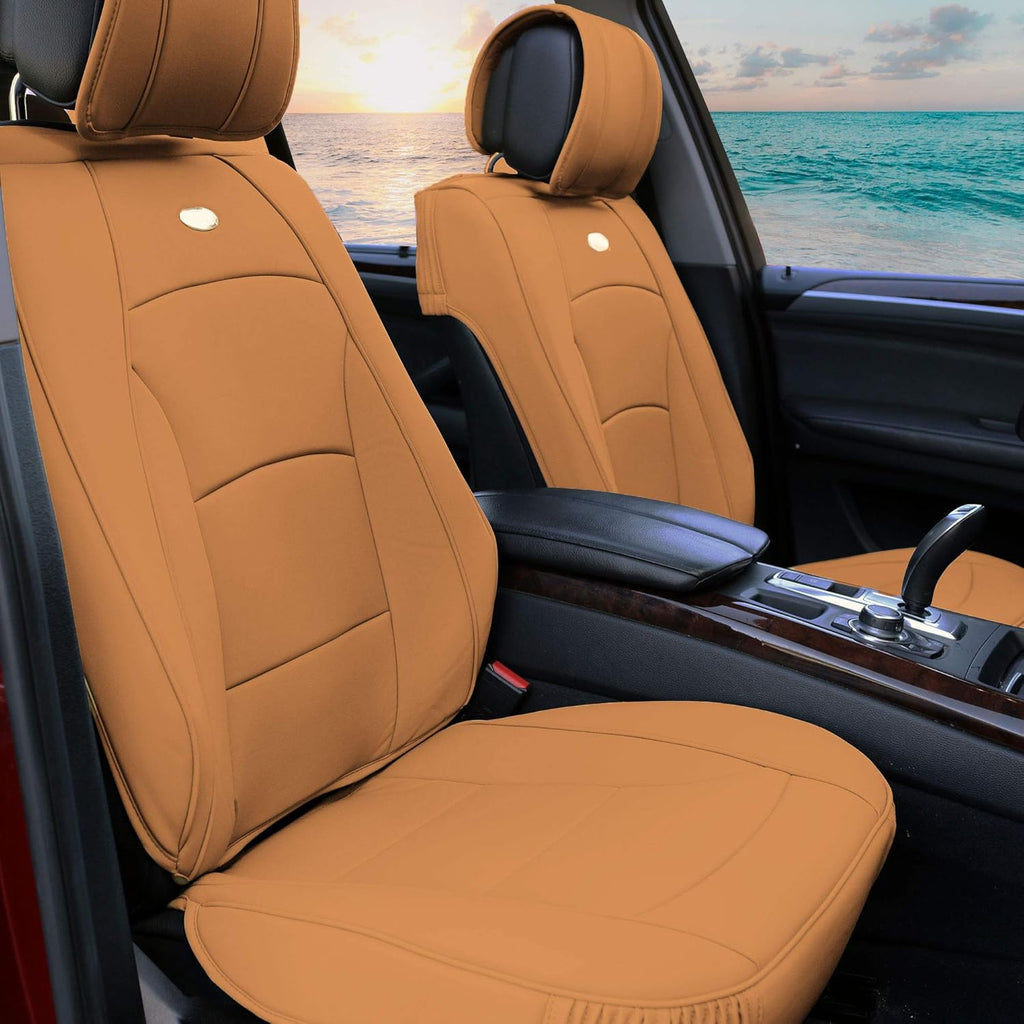 Faux Leather Car Seat Covers Front Set Solid Gray N3795