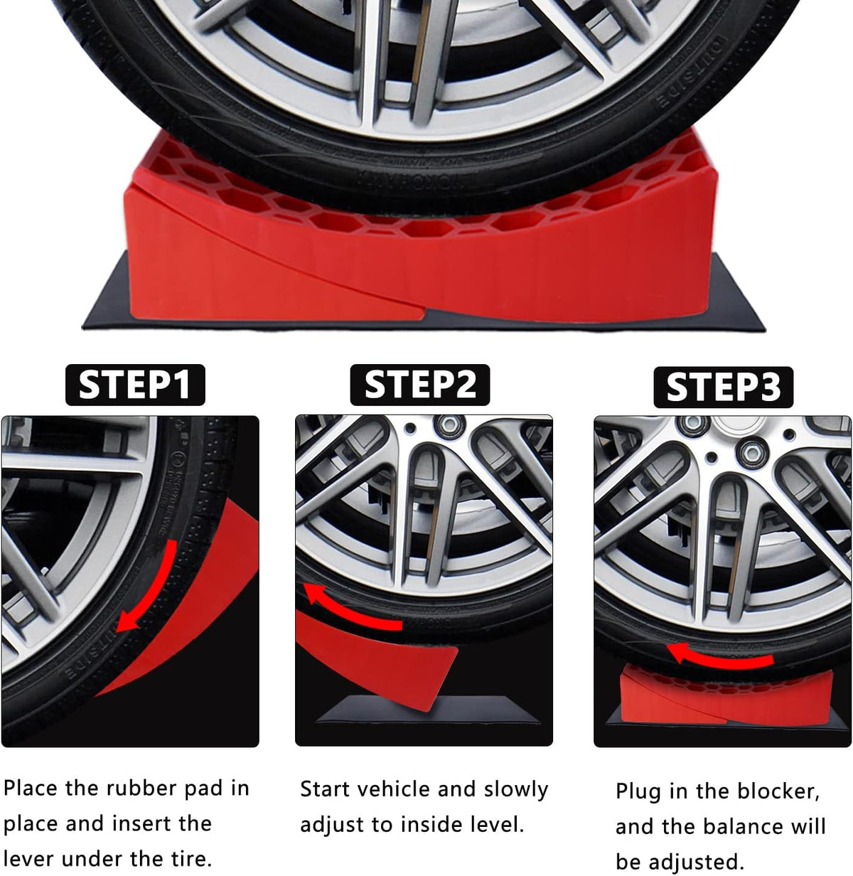 2 Packs Camper Leveler, RV Leveling Ramp Chock Kit, Two Curved Levelers, Two Chocks, Two Rubber Grip Mats, 35,000 lbs O301045