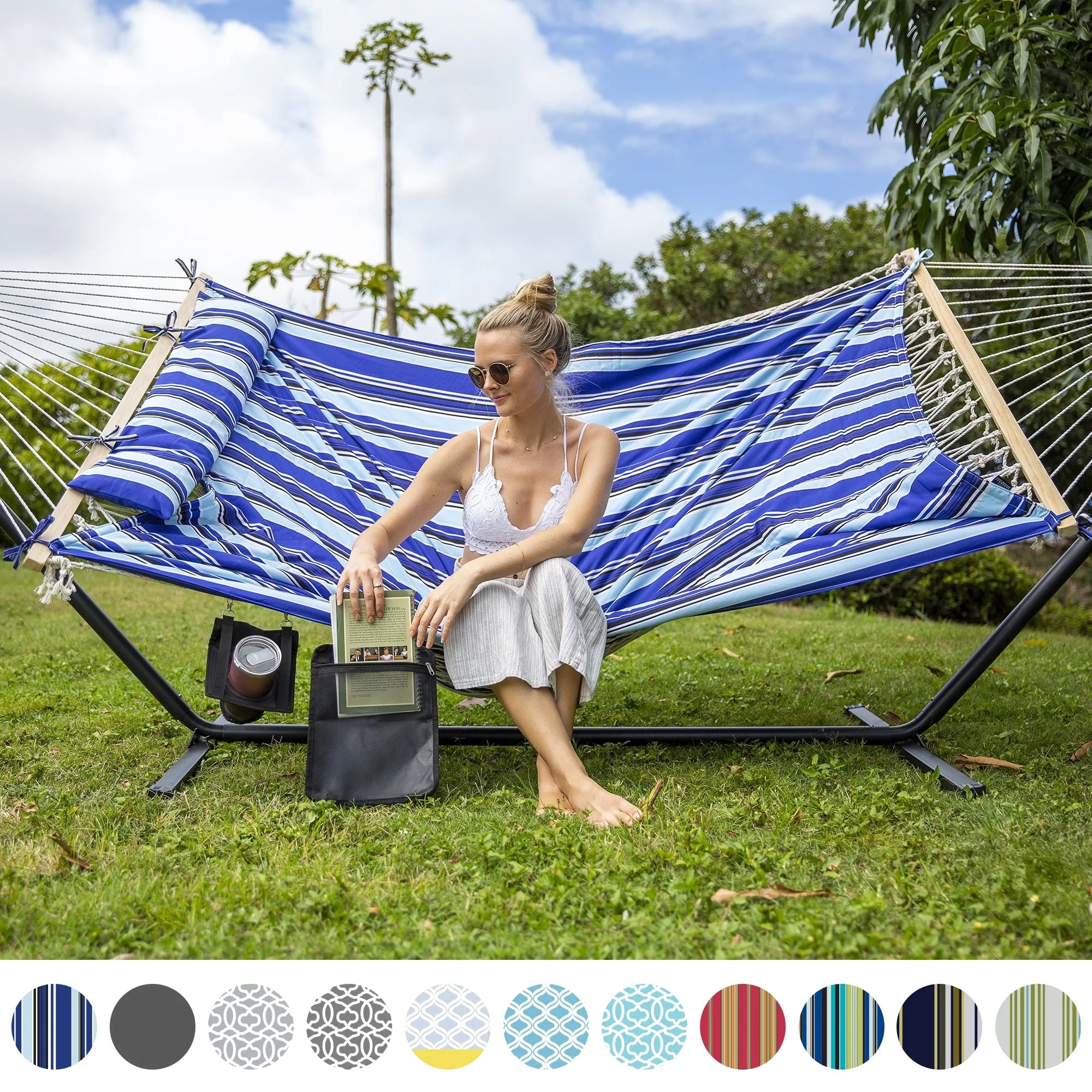 Double Cotton Rope Hammock with Stand X304967