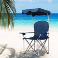 Blue Portable Folding Beach Canopy Chair with Cup Holders T723176