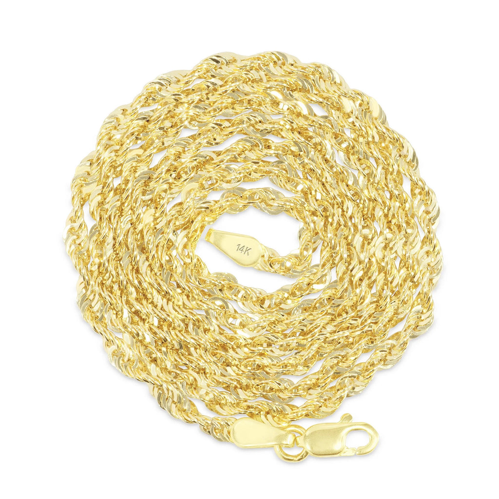 14k Yellow Gold 2.5mm Rope Chain Necklace M789