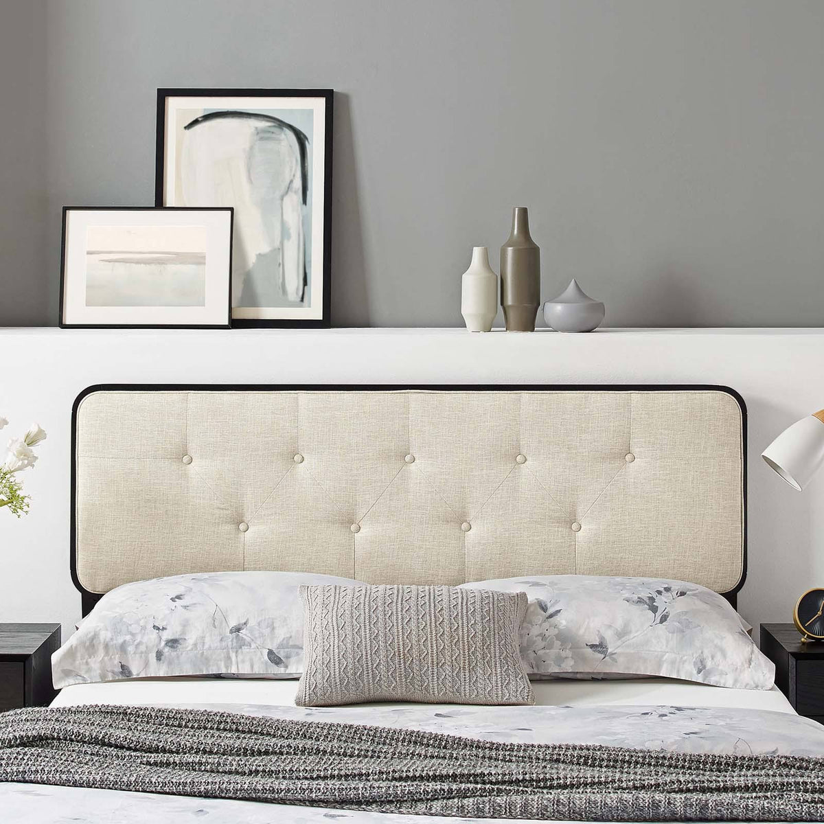 Tufted Twin Fabric and Wood Headboard K7323