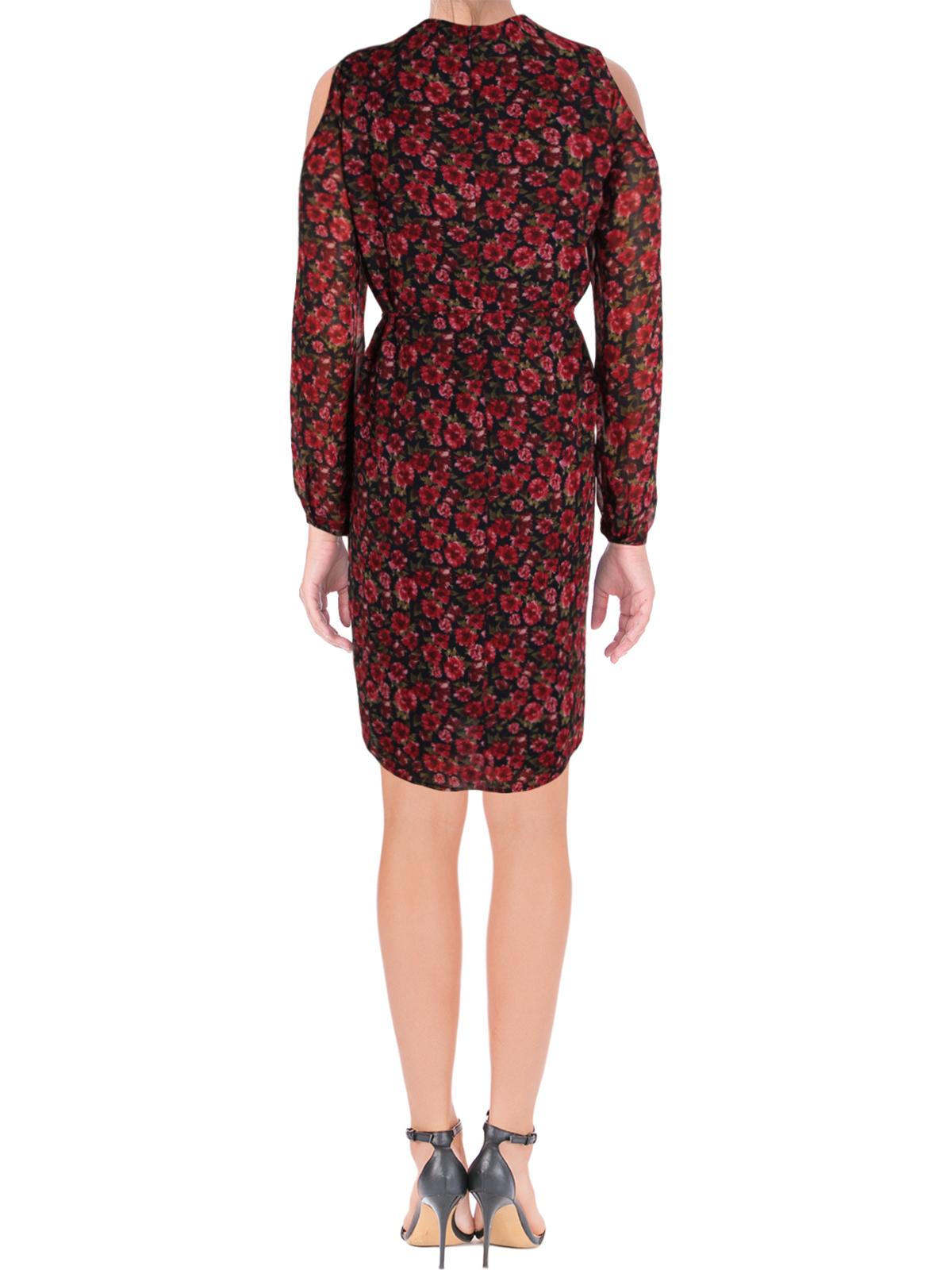 Red Floral Cold Shoulder Sheer Sheath Dress T988814