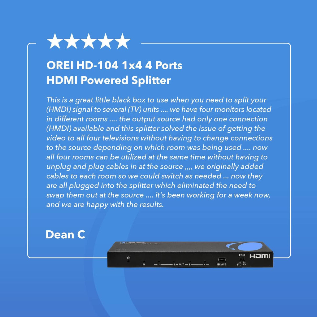 4K 1x4 HDMI Splitter Powered Ver 1.4 Full HD 1080P 3D Support Black E855715