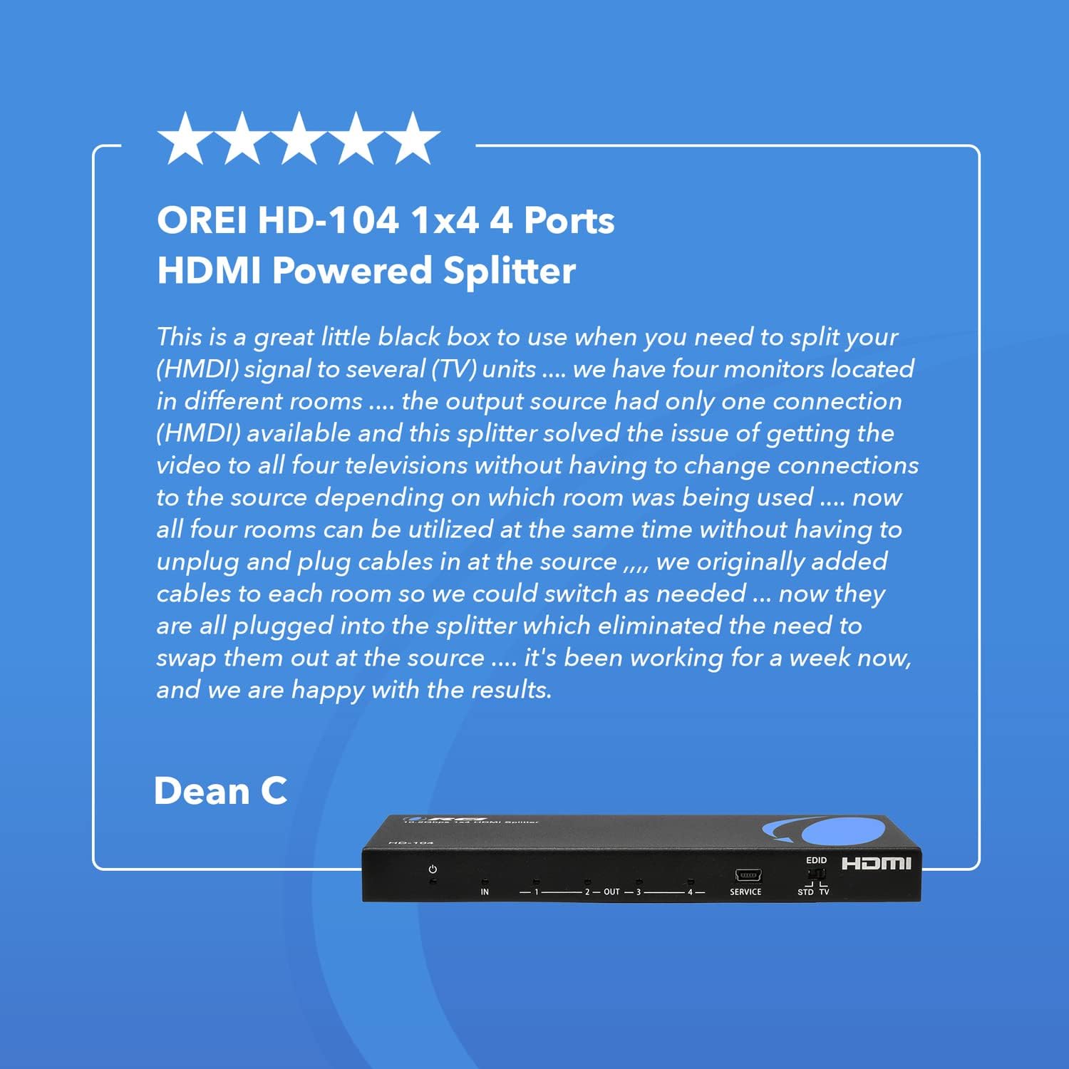 4K 1x4 HDMI Splitter Powered Ver 1.4 Full HD 1080P 3D Support Black E855715