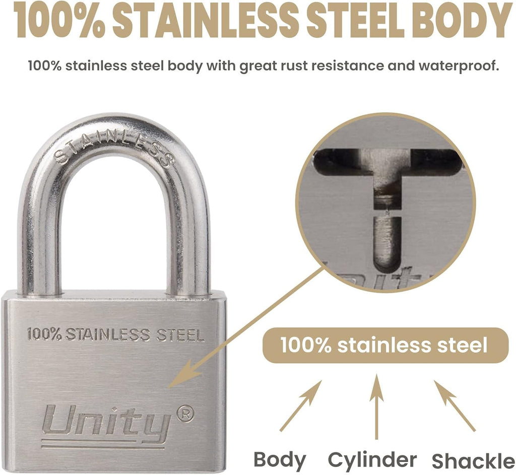 100% Stainless Steel Keyed Alike Marine Lock, Pack of 2 (50mm) J903303