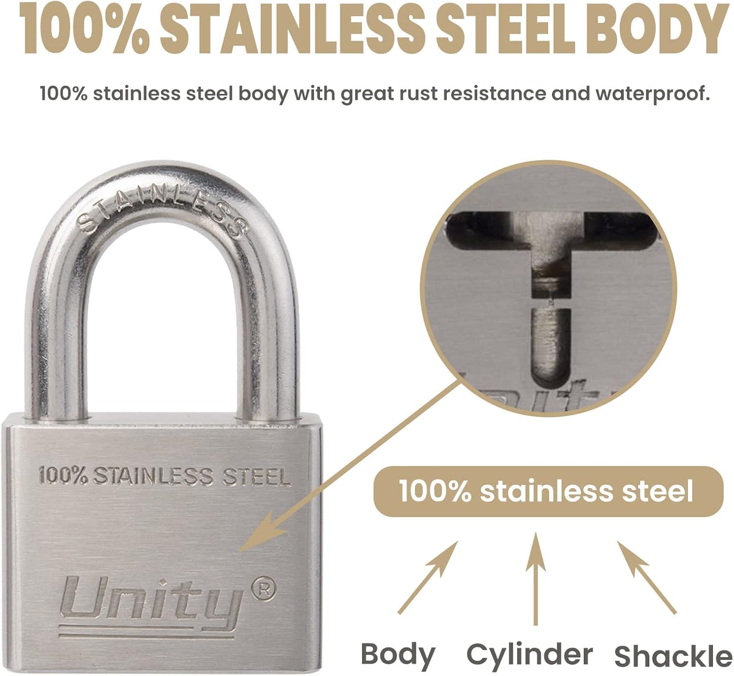 100% Stainless Steel Keyed Alike Marine Lock, Pack of 2 (50mm) J903303