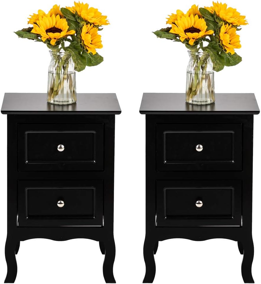 White Wooden Nightstand Set of 2 with Two Drawer J7931