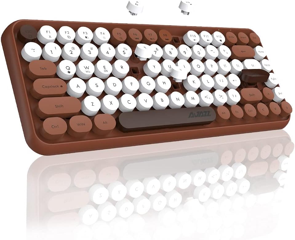 84 Key Bluetooth Retro Round Keycaps Ergonomic Wireless Mini Keyboard E286366