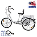White 24" 3-Wheel Adult Tricycle Bike with Basket H122764