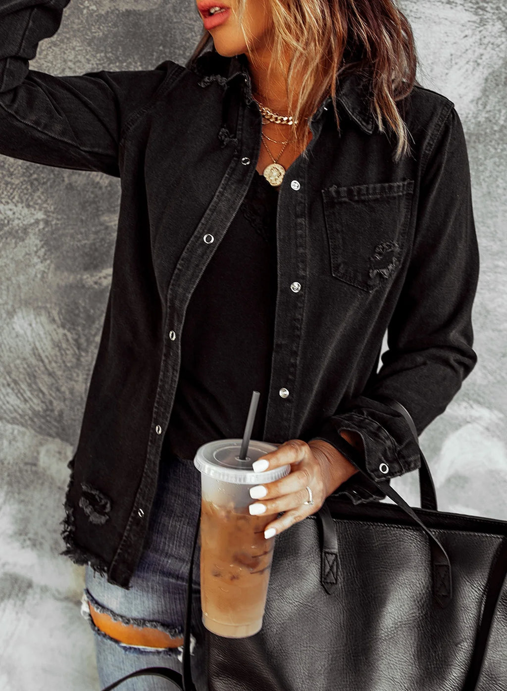Distressed Denim Jacket U7309
