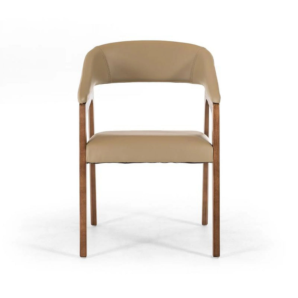 Taupe Leatherette and Walnut Wood Dining Chair Y62078