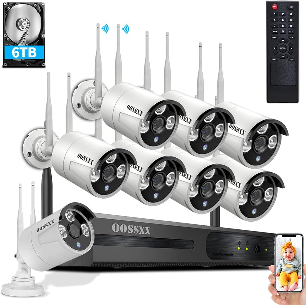 2K 3.0MP Wireless Security Camera System, 8 Channel NVR with 6TB HDD Y5577