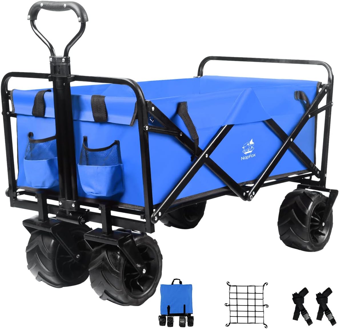 Red Heavy Duty Folding Beach Wagon Cart with Universal Wheels Adjustable Handle I877776