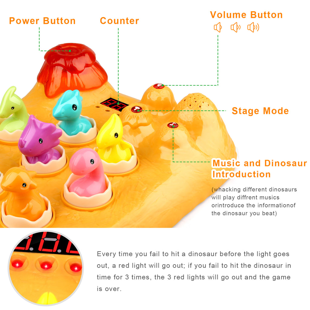 Whack a Dinosaur Game Toy with Hammer for Kids, Yellow N950