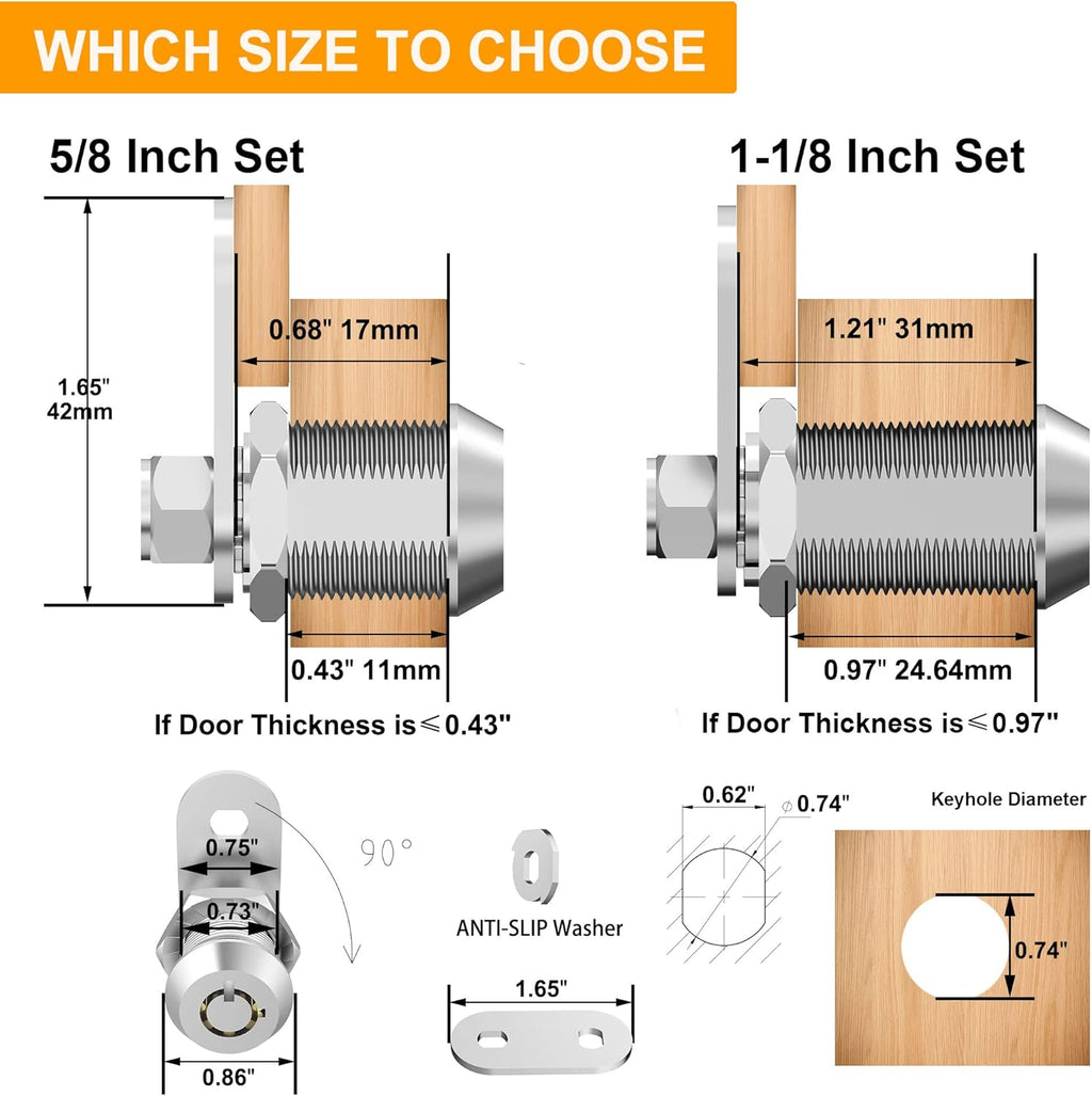 5 Pack Keyed Alike Cabinet Locks with Keys, Zinc Alloy V97164