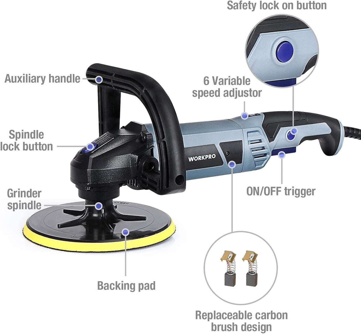 7-inch Buffer Polisher with 4 Pads, 6 Variable Speed K813