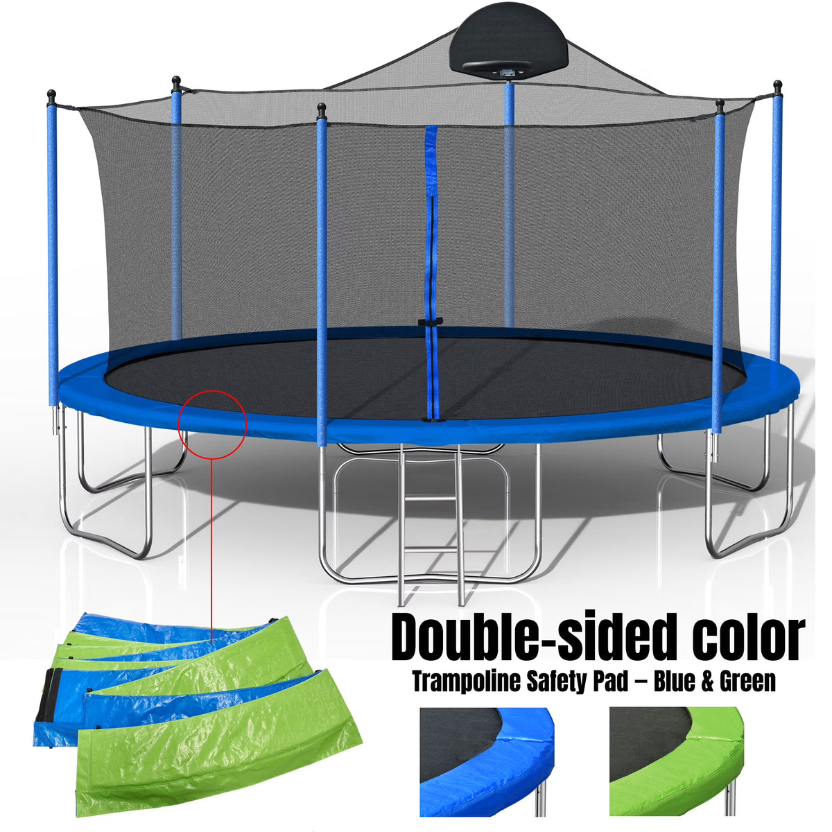 14FT Outdoor Trampoline with Basketball Hoop, Ladder and Safety Enclosure Net P3864